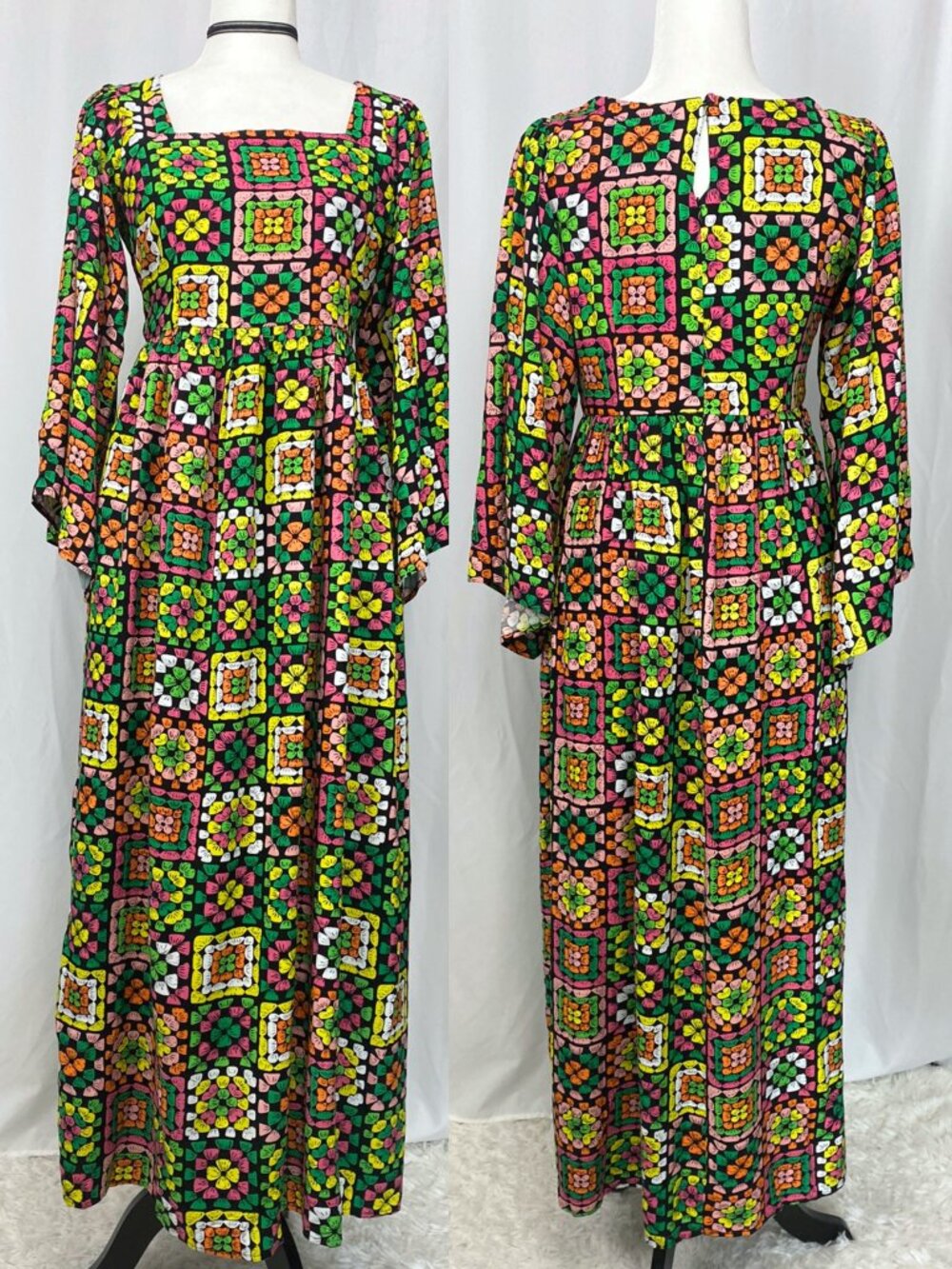 Dawn O’Porter X Joanie Casino Granny Square Print maxi midaxi dress 6 medium NWT - Picture 3 of 10